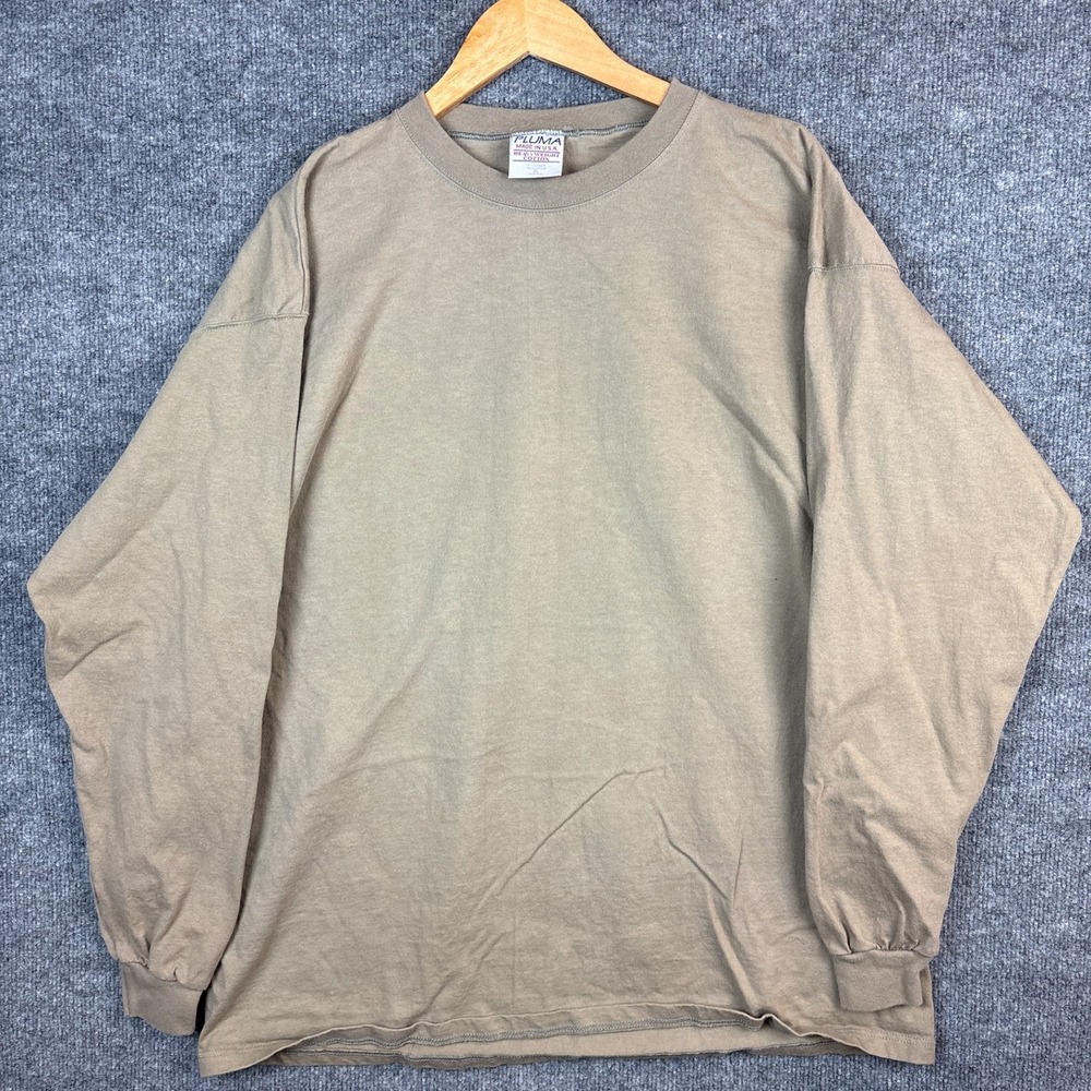 Vintage Pluma Heavyweight Cotton Blank Long Sleeve XL Shirt Tan Y2K Baggy